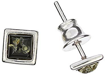 Orecchini in ambra di Artisana, piccoli orecchini quadrati verdi con ambra, montatura in argento sterling 925/000 rodiato
