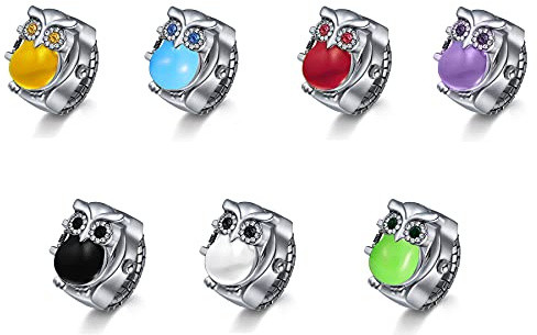 JewelryWe Ringuhr Fingeruhr Damen Analog Quarz Uhr Elastisch Ring Edelstahl Eule Deko Uhr Uhrenring Weiß Schwarz Rot