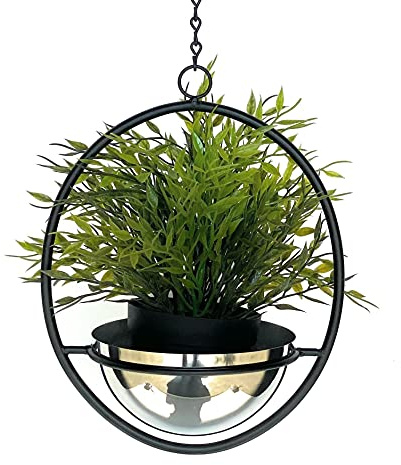 DanDiBo Blumenampel Innen Metall Wand Hängepflanzen 43 cm 96087 S mit Topf Silber Pflanzenhänger Blumenhänger Topfhänger Blumen Blumentopfhänger Hängetopf