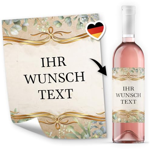 8 Flaschenetiketten selbstklebend mit Text personalisiert - Etikett Eukalyptus - Flaschen Aufkleber für Wein oder Sekt Weinetikett Vintage
