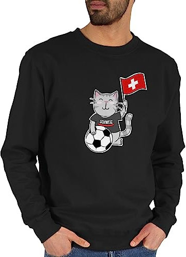 Shirtracer Sweater Pullover Sweatshirt Herren Damen - EM WM - Fußball Katze Schweiz - XXL - Schwarz - Europameisterschaft Fussball fu Ball em- Fanartikel em24 Fussball-wm fußballer fußball-Fanartikel