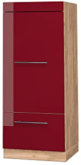 Vicco Vorratsschrank Fame-Line, Bordeaux Hochglanz/Goldkraft Eiche 60 cm | MDF-Front · Metall-Vollauszüge · Höhenverstellbare Füße · Metallgriffe · ✓ Frei kombinierbar