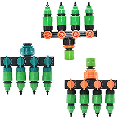 TRENTSNOOK Schlauchverbinder 1/4 3/8 Zoll Schlauch 4 Wege Gartenhahn Wasserspender Bewässerungsventil mit weiblich 1/2 3/4 1 4/7 8/11 Schlauchablenker mit Vier Verkaufsstellen 1 Stück(E)