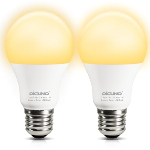 DiCUNO E27 LED Lampe mit Dämmerungssensor, 9W=60W, Warmweiß 2700K, 2er Pack