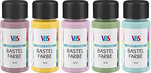 VBS Bastelfarben-Set Pastel poetry 5 Stk. für Terrakotta Ton Wand Leinwand MDF Pappe Karton Stein deckend lichtecht speichelecht wasserfest wasserverdünnbar geruchsneutral mischbar wasserbasiert 50 ml