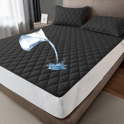 mafudoxi Wasserdichter Matratzenschoner 90x200cm, Atmungsaktive Matratzenauflage, Mikrofaser Matratzenbezug, Wasserfeste Matratzenschutz Inkontinenzunterlage Waschbar - Schwarz