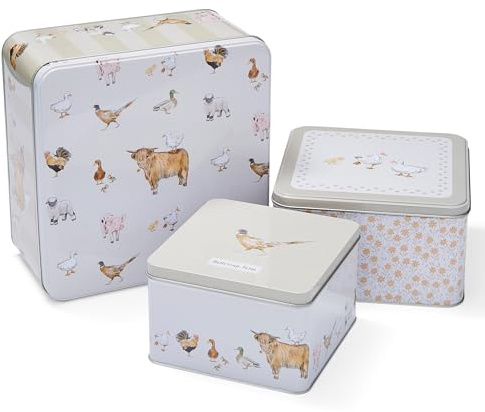 Cooksmart England Set of 3 Nesting Cake & Biscuit Storage Tins | British Design, 3 Sizes, Stackable, Retro Style, Food Storage, Kitchen Organisation