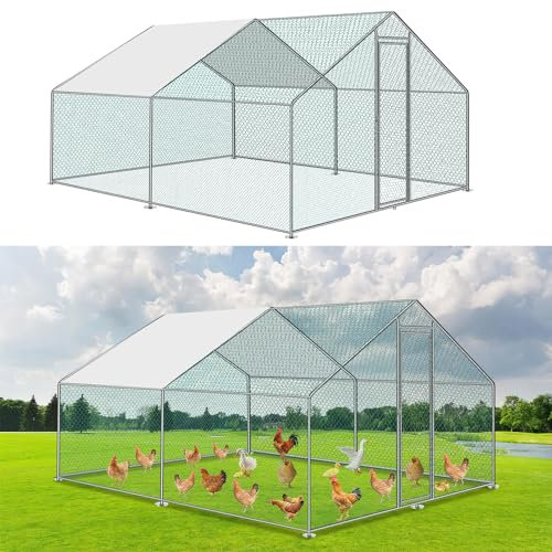 Izrielar XXL Hühnerstall Freilaufgehege mit Sicherheitsschloss und Wasserdichtes PE-Farbtuch, Viel Platz für Hühner, Kaninchen und weitere Kleintiere, Stabilem Stahlrahmen, 3x4x2m