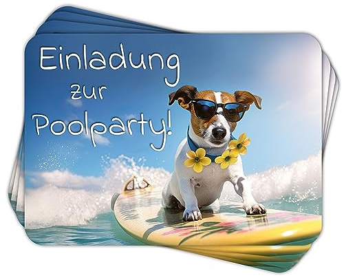14 Einladungskarten zum Geburtstag für Kinder und Teens – Poolparty Hund. Einladung im Qualitätsdruck zum Geburtstag, für Feiern, Partys, und für besondere Anlässe.