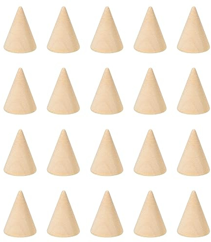 PATIKIL 25x20mm Natural Holz Kegel Ring Halter 20 Packung Finger Schmuck Anzeige Ständer Organizer Unbemalte Holzkegel für Heimwerker Handwerk Braun