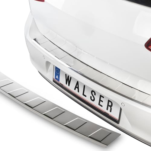 Walser Premium Ladekantenschutz für VW Transporter T5 Bus 2009-2015, 5-Türer, 100% maßgeschneiderter Kantenschutz Edelstahl Proguard, Kofferraum Stoßstangenschutz Auto Made in EU Silber