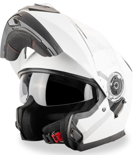 VINZ Santos Klapphelm mit Sonnenblende | ECE 22.06 & PINLOCK vorbereitet | Motorrad Helm Integralhelm | Motorradhelm Klappbar | In Gr. XS-XXL | Erhältlich Weiß