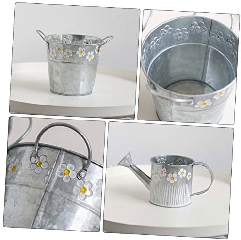 OUNONA 2stücke Retro Blumenbehälter Modischer Blumenkübel Aus Große Vintage-Dekoration Für Zuhause Silberne Farbe Im Sprinkler-Stil