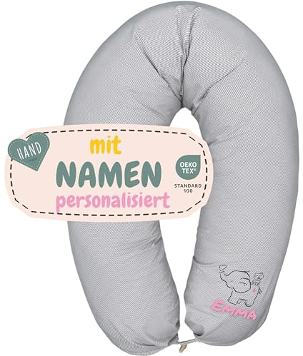 sei Design Stillkissenbezug XXL 190x30 cm - personalisiert mit Namen und Geburtsdatum personalisierte Geschenke Baby Junge Mädchen für Stillkissen Lagerungskissen Schwangerschaftskissen