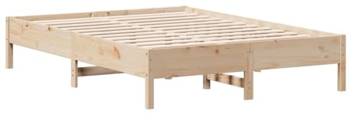 vidaXL Massivholzbett, Holzbett Bett für Schlafzimmer, Bettgestell Bettrahmen mit Lattenrost, Doppelbett Schlafzimmerbett, 160x200cm Kiefer