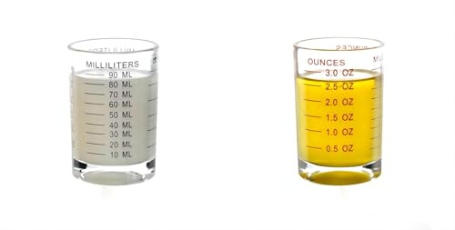 Glass Measuring Cups for Small Amounts of Liquids Such as Milk, Coffee, Cocktails, Whisky, Tequila, Spirits and Wine, 2 Pcs - One Red, One Black (90ML)