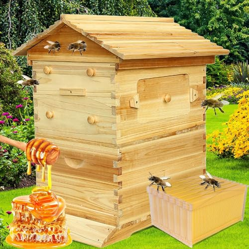 ZYJIX Bienenstock-Set Mit Schlüsselschalter, Sammelt Automatisch Honig Und Reduziert Verunreinigungen Mit 7-teiligem Wasserfestem Sichtfenster Aus Zedernholz In Lebensmittelqualität