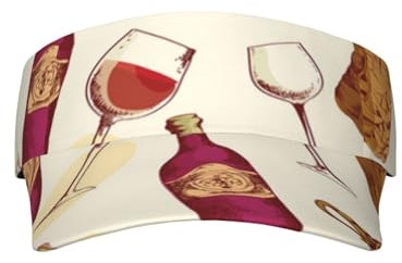 BEEOFICEPENG Sunscreen Visor Cap, Sports Sun Visor hat Empty Top Sun Hats for Beach Golf Tennis,Vintage Pattern with Glass Bottle Corkscrew Country Restaurant