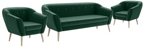 MEBLINI Mini Sofa Set 3-1-1 für Wohnzimmer - Mini Lounge für fünf Personen - Küchensofa - Sofa Klein - Sitzgarnitur - Polstergarnitur - Sofagarnituren - Doris - 3+1+1 - Grün Samt