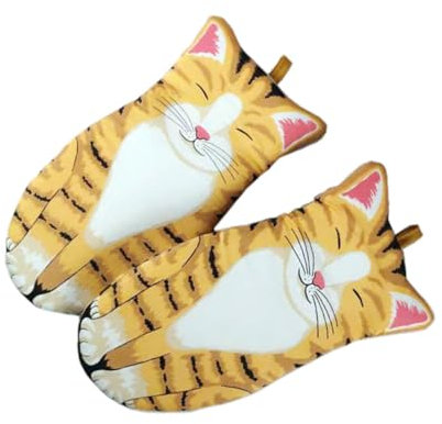 Garneck Insulated Oven Mitts Heat Resistant Kitchen Mitts Yellow Cotton Baking Gloves Microwave Use for Home Cooking