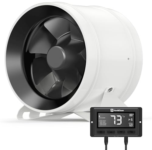 Hon&Guan 200mm Rohrventilator mit Intelligenter Temperatur- und Feuchtigkeitsregler, 1411m³/h Effizient Geräuscharm EC Motor Inline Rohrlüfter Abluftventilator für Growzelt Hydrokultur