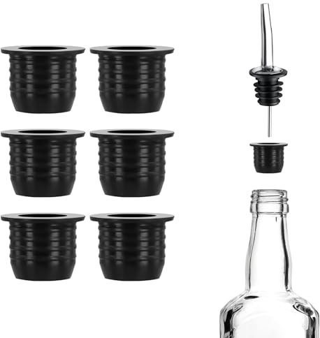 PEUTIER 6 Piezas Adaptadores para Vertedores de Licor, Aptos para Botellas de Licor Grandes y Botellas de Aceite de Oliva Cuello de hasta 25mm Convierte Cualquier Pico en un Pico Vertedor Grande