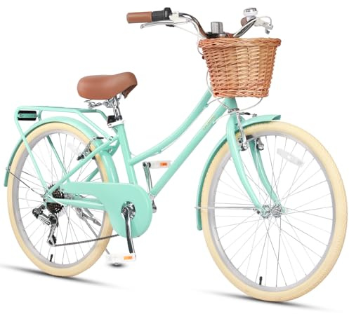 Glerc Missy 20 24 26 Zoll Mädchen Cruiser Hybrid 6-Gang City Fahrrad für Jugend Mädchen über 8 Jahre alt mit Weidenkorb & Leichtgewicht, Mehrere Farben