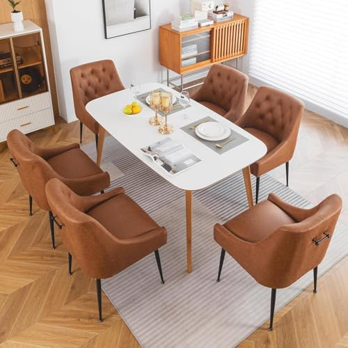 LONXIU Esszimmerstühle 6er Set mit 13 cm Kissen und Rückseitiger Hebel, Metallbeinen, Küchenstuhl Modern Design, für Küche Esszimmer, Wohnzimmer, Schlafzimmer (Hellbraun)
