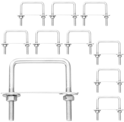 CHUIFAI 10 tornillos en U de 80 x 65 mm de acero inoxidable M8, perno en U con rosca, accesorios de perno en U M8, tornillos con marco de tuercas y elementos de fijación