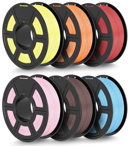 TECBEARS Matte PLA Filament Bundle 6KG, High Speed PLA 3D Drucker Filament mit Matter Oberfläche für 0-600 mm/s,6 Stück 1kg Spule, 6 Colors Blau, Braun, Orange, Rosa, Gelb, Rot