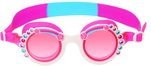 H2O Life Kids Swim Goggles for Girls and Boys Fun Toddler Swimming Eyewear Protection for Children (White Round Jewel, OS)