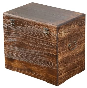 GZQWDC Wooden Storage Chest,Rustic Trunk Box,Storage Box for Living Room, Bedroom, Entryway,Dark Brown (S)