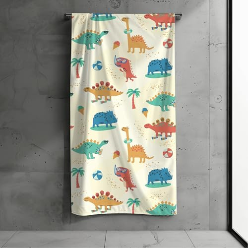MTOnlinehandel Kinder Strandtuch 70x140 cm – Weiches & Saugfähiges Badetuch mit Dino-Motiv – Baumwolle & Polyester Mix – Schnelltrocknend