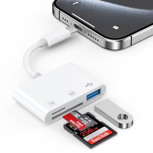 [Apple MFi Certified] USB C SD Card Reader for iPhone 17 16 15 Pro Max iPad MacBook, 3-in-1 Type C Memory Trail Camera Card Adapter with Dual Slots & USB Port for Mac MacBook Pro/Air Android Laptop