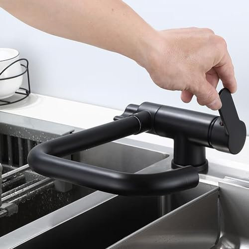 Rubinetto da Cucina a 3 Vie Rubinetto Pieghevole Nero per depuratore d'Acqua Rubinetto per lavello da Cucina Girevole 360° 3 in 1-Nero