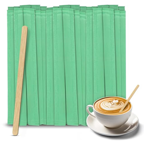 1000 Pack 5.5 Inch Natural Wood Coffee Stir Sticks Individually Wrapped - Wooden Disposable Coffee Stirrers also for Tea, Cocktails & Beverages - Eco-Friendly Stirring Sticks