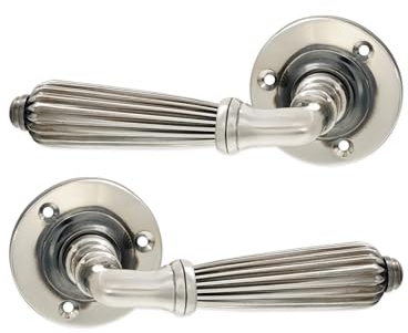 Infinity Decor Vintage Style Pair of Regency Reeded Mortice Lever on Rose Door Handles Set in Aged Nickel Finish - Door Pull Handles for Interior & Exterior Doors