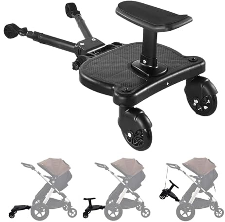Toddler Stroller Board, Portable Baby Board with Seat, Stable Two Wheel Design 360° Rotation, Pram Standing Boards for Children from 2-7 Years Up to 25kg, Pram Accessory, Kid Boards