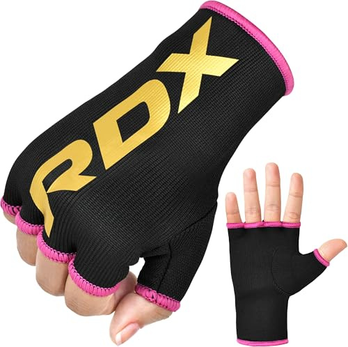 RDX Boxing Hand Wraps Half Finger Inner Gloves for Punching - Elasticated Bandages Fist Protection - Great for MMA, Muay Thai, Kickboxing, Martial Arts Training, Combat Sports, Home Gym (PINK, S)