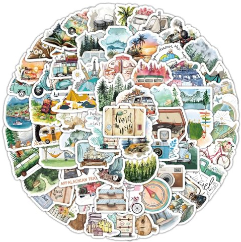 100 Stück Reiseaufkleber, Reisen im Freien Sticker Set, Scrapbook Aufkleber Mini Größe Travel Stickers für Camping, Koffer, Scrapbook, Skateboard, Laptops, Fotoalben, Auto, DIY Basteln Aesthetic Deko