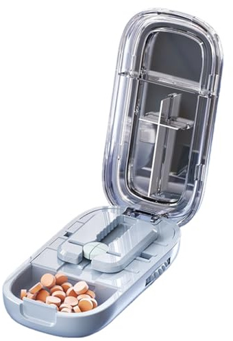 Qoukonao Pillenteiler,Tragbarer Pillenschneider | Medikamentenbox Zum Halbieren Und Vierteln Von Tabletten Für Erwachsene Senioren Kinder Unterwegs Arbeit Schule Reise