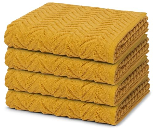 Ross - 4 teiliges Frottier-Set - Sensual Skin - Zopf-Muster (4 X Handtuch im Set) - 500 g/m2 - Baumwolle - Walkfrottee - saugstark - weich und flauschig - Senf