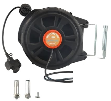 Avvolgicavo, Avvolgicavo con prolunga retrattile, cavo di alimentazione for impieghi gravosi da 10 m, staffa girevole a 180° for montaggio a soffitto o a parete, avvolgicavo elettrico for auto per att