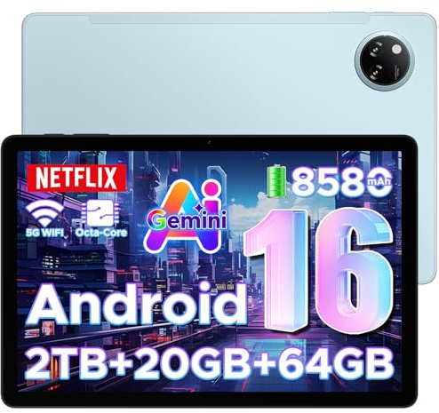 DOOGEE Tab A9+ Android 16 AI Tablet 11 Zoll, Unisoc T7200 Octa-Core 8580mAh Gaming Tablet Android 20GB RAM+64GB ROM(TF 2TB), WiFi5 Tablets PC, 90Hz-1080P, WidevineL1/Face ID/OTG/GPS/Dual Speaker