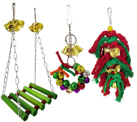 Milisten 3pièces Jouet à Mâcher pour Perroquet Lot de Jouets Suspendus avec Clochette et Anneau pour Cage à Oiseaux Stimule Intelligence