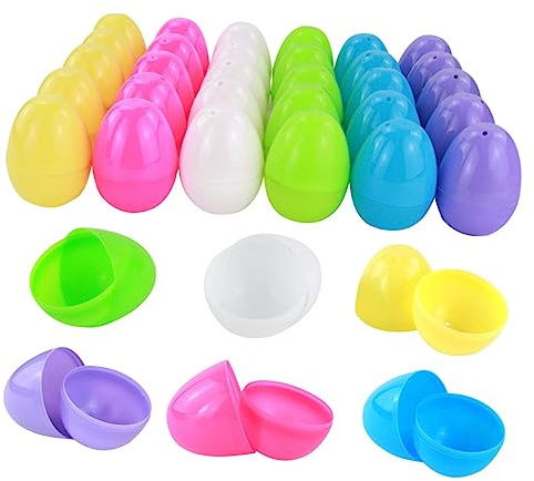 HONMEET 36 Piezas Huevos de Pascua de Plástico para Rellenar Cajas de Forma de Huevo Resistentes y Fáciles de Abrir Decorativos para Manualidades Surtido de Colores Color Color Aleatorio