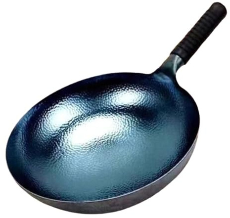 LCKKJHG wok in ghisa Utensili da cucina antiaderenti forgiati a mano con coperchio non rivestito for fornello a gas e induzione(Scale Surface 34cm)