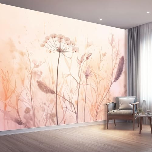 Carta da Parati Murale 200 x 140 cm, Acquerello Elegante Foglie Fiori Murales da Parete, Colorato Murales Fotografici 3D per Casa Camera da Letto, Sfondo Carta da Parati Fotografica