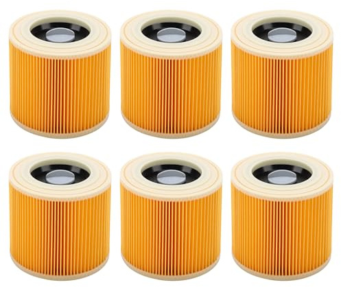 Hyzevee Replacement Cartridge Filters for Karcher WD2 WD3 WD3P, 6 Pack Round Karcher Hoover Filter for Wet and Dry Vacuum Cleaner, Compatible with MV2 MV3 A2004, Replaces 64145520