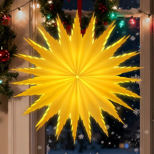 3D Weihnachtsstern,50cm Papiersterne Weihnachten Weihnachtsdeko Innen,Weihnachtsstern Fenster Mit LED Lichterkette,Batterie Für Weihnachtsfeier,Weihnachtsbaum,Fenster Deko Papiersterne Zum Aufhängen
